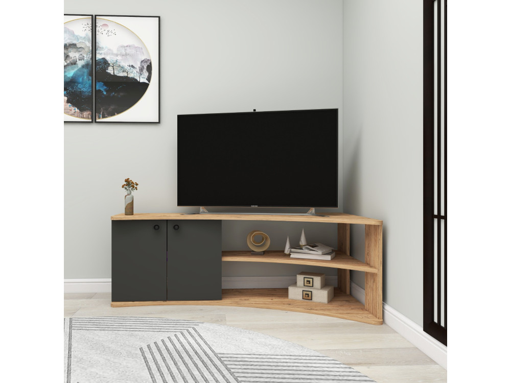 Houten hoek-TV-meubel "Termera" - 135 x 67 x 48 cm - Bruin