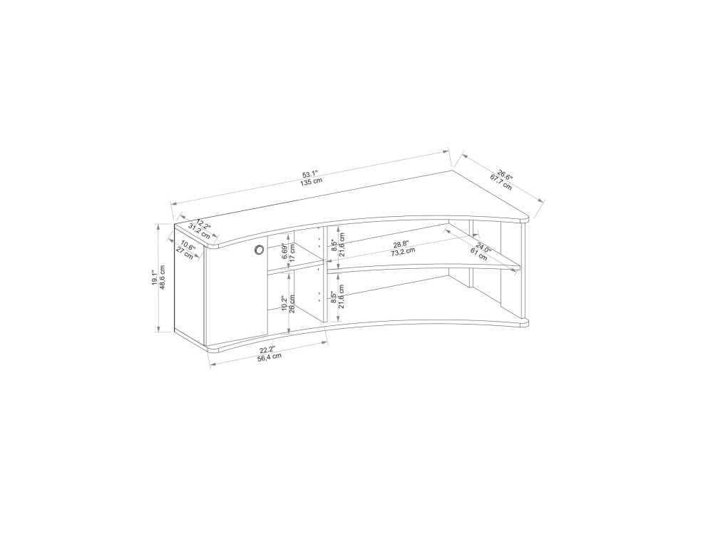 Houten hoek-TV-meubel "Termera" - 135 x 67 x 48 cm - Bruin
