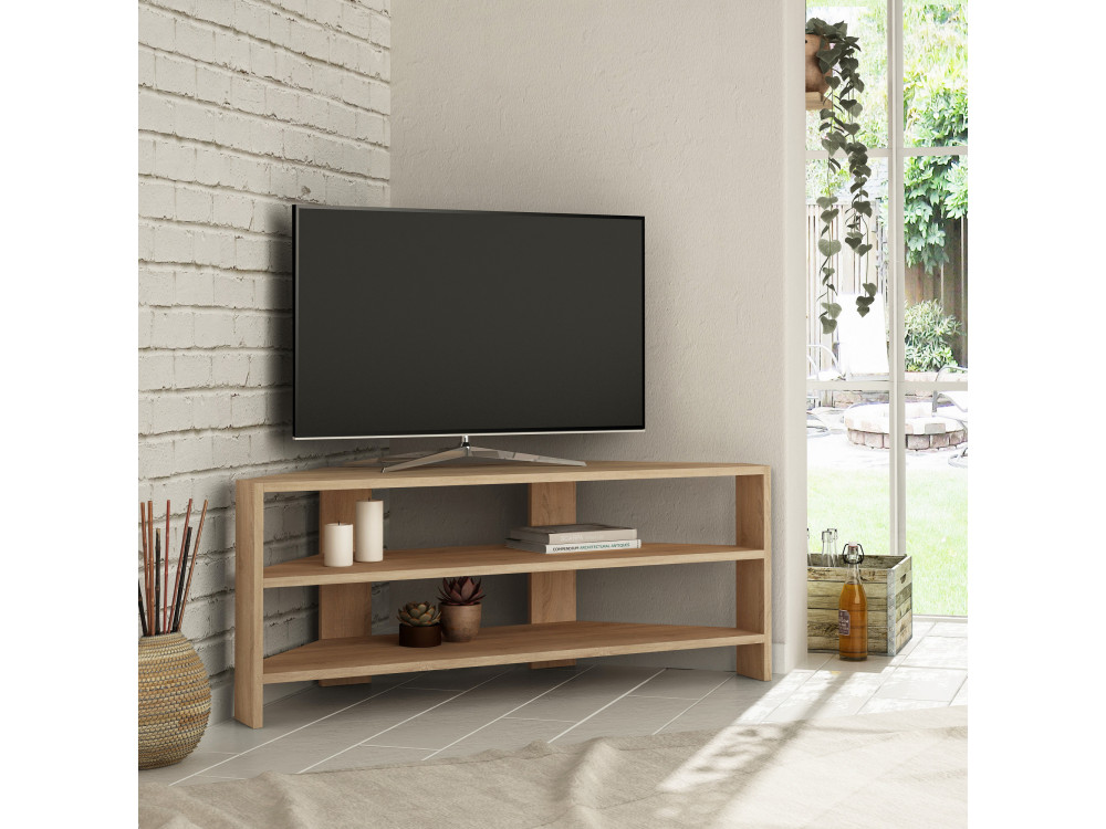Thales" houten hoek TV meubel - 114 x 36 x 45 cm - Beige