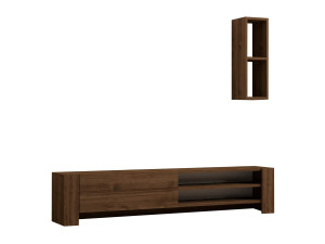 Naz" houten TV-meubel met wandplank - 160 x 26 x 33 cm - Bruin