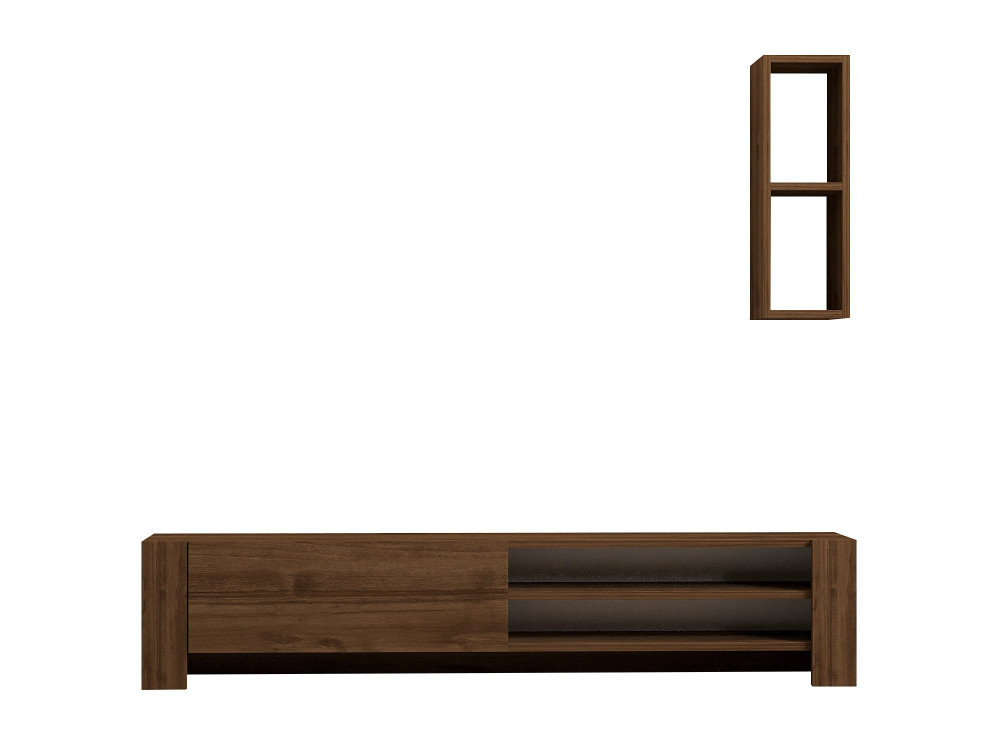 Naz" houten TV-meubel met wandplank - 160 x 26 x 33 cm - Bruin