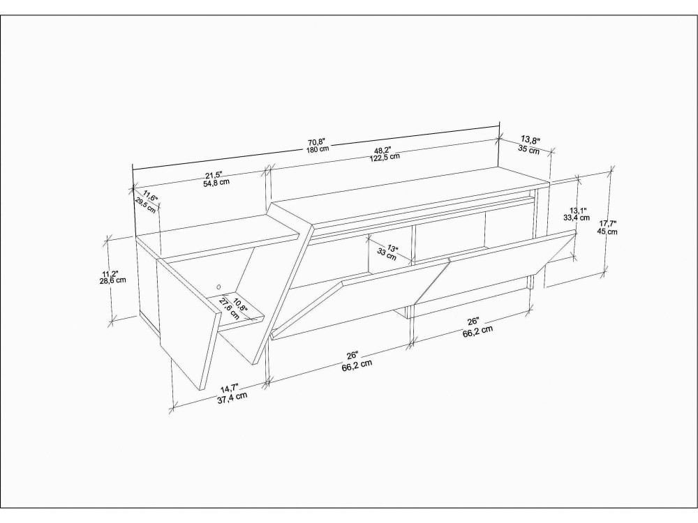 Houten TV-meubel "Zonas" - 180 x 35 x 28 cm - Wit