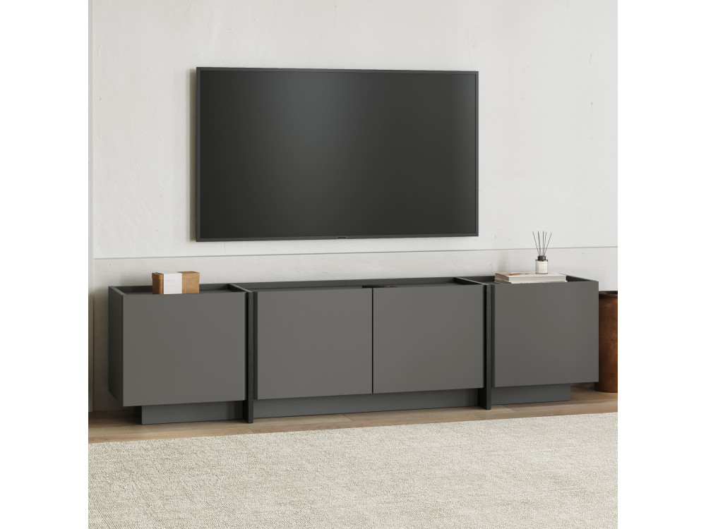Houten TV-meubel "Lowen" - 180 x 35 x 46 cm - Antraciet / Zwart