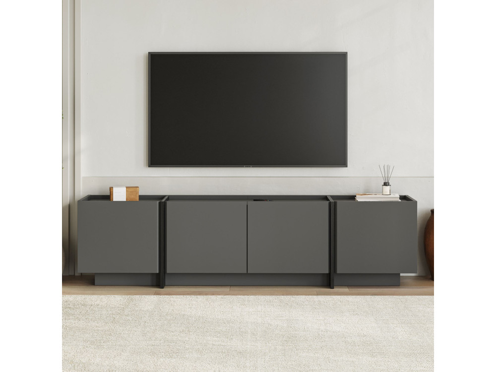Houten TV-meubel "Lowen" - 180 x 35 x 46 cm - Antraciet / Zwart