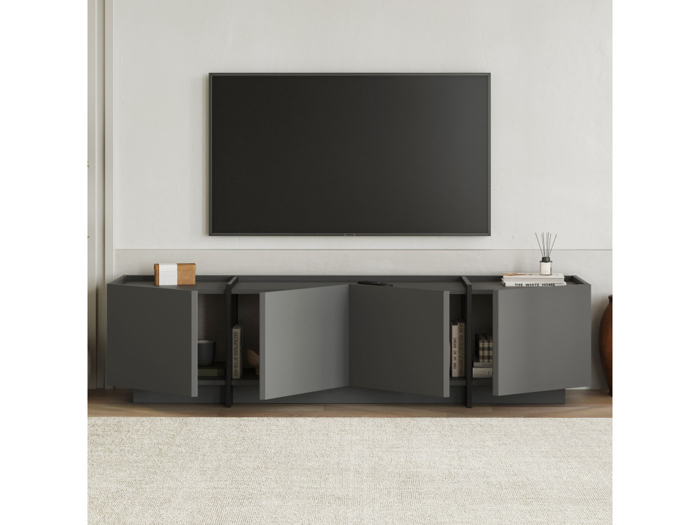 Houten TV-meubel "Lowen" - 180 x 35 x 46 cm - Antraciet / Zwart