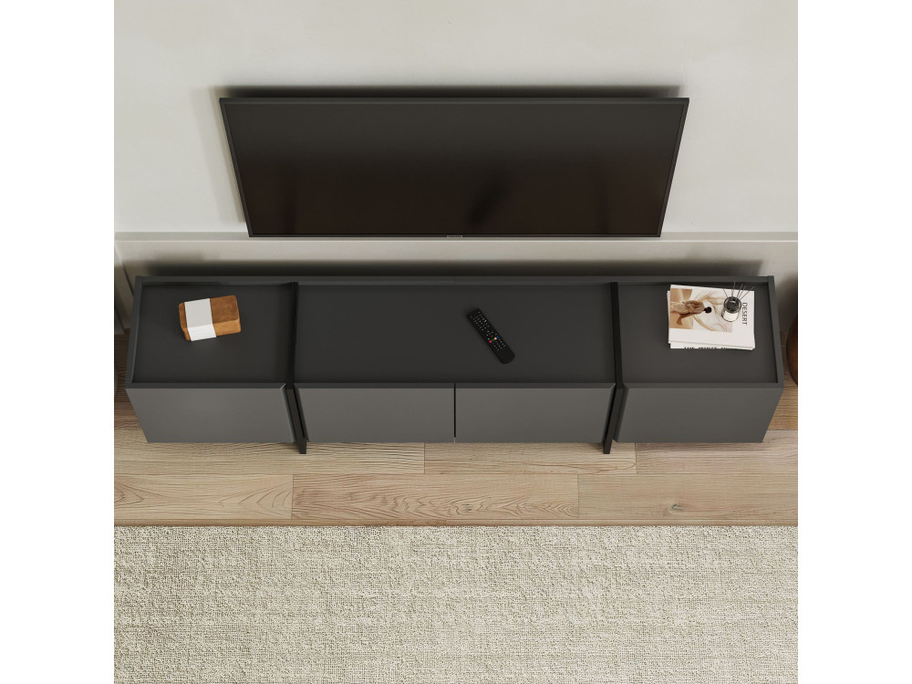Houten TV-meubel "Lowen" - 180 x 35 x 46 cm - Antraciet / Zwart