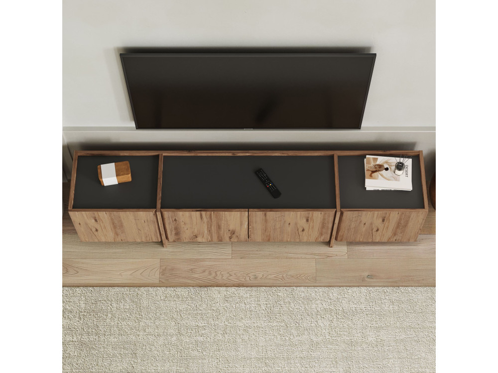 Houten TV-meubel "Lowen" - 180 x 35 x 46 cm - Atlantic Pine / Antraciet