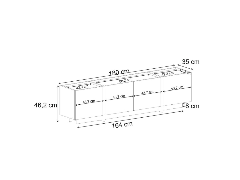 Houten TV-meubel "Lowen" - 180 x 35 x 46 cm - Travertin
