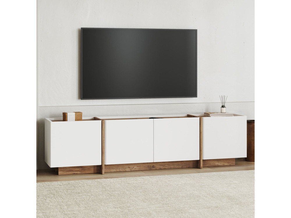 Houten TV-meubel "Lowen" - 180 x 35 x 46 cm - Wit / Atlantic Pine