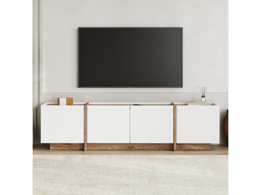 Houten TV-meubel "Lowen" - 180 x 35 x 46 cm - Wit / Atlantic Pine