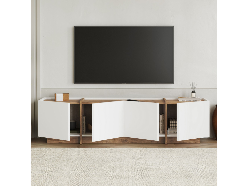 Houten TV-meubel "Lowen" - 180 x 35 x 46 cm - Wit / Atlantic Pine