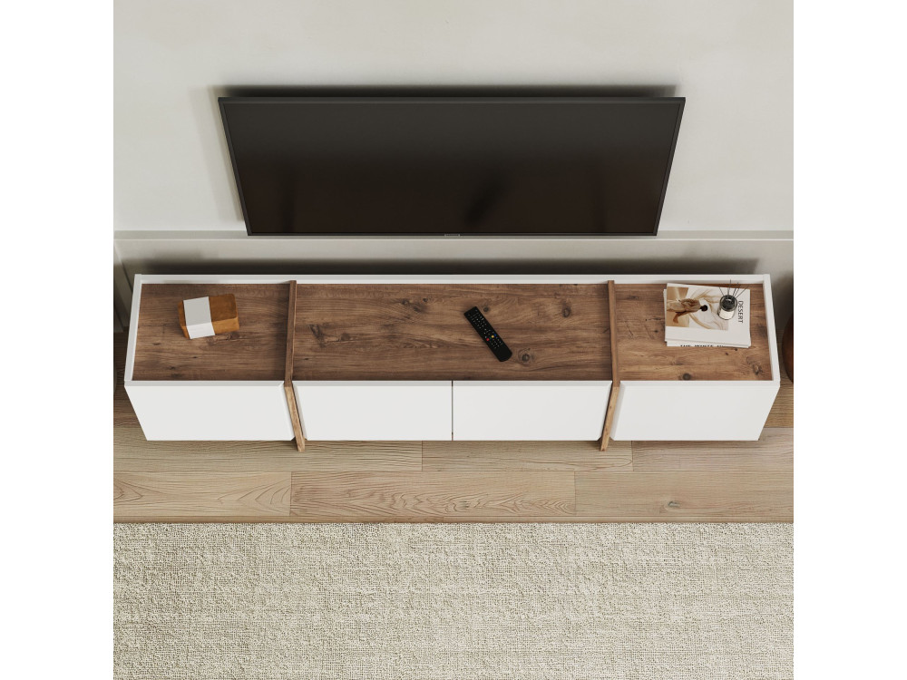 Houten TV-meubel "Lowen" - 180 x 35 x 46 cm - Wit / Atlantic Pine