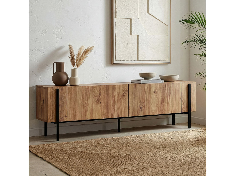 Houten TV-meubel Nexus - 180 x 30 x 45 cm - Atlantic Pine / Zwart