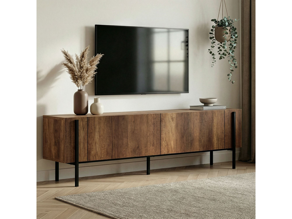 Houten TV-meubel Nexus - 180 x 30 x 45 cm - Walnoot Barok / Zwart