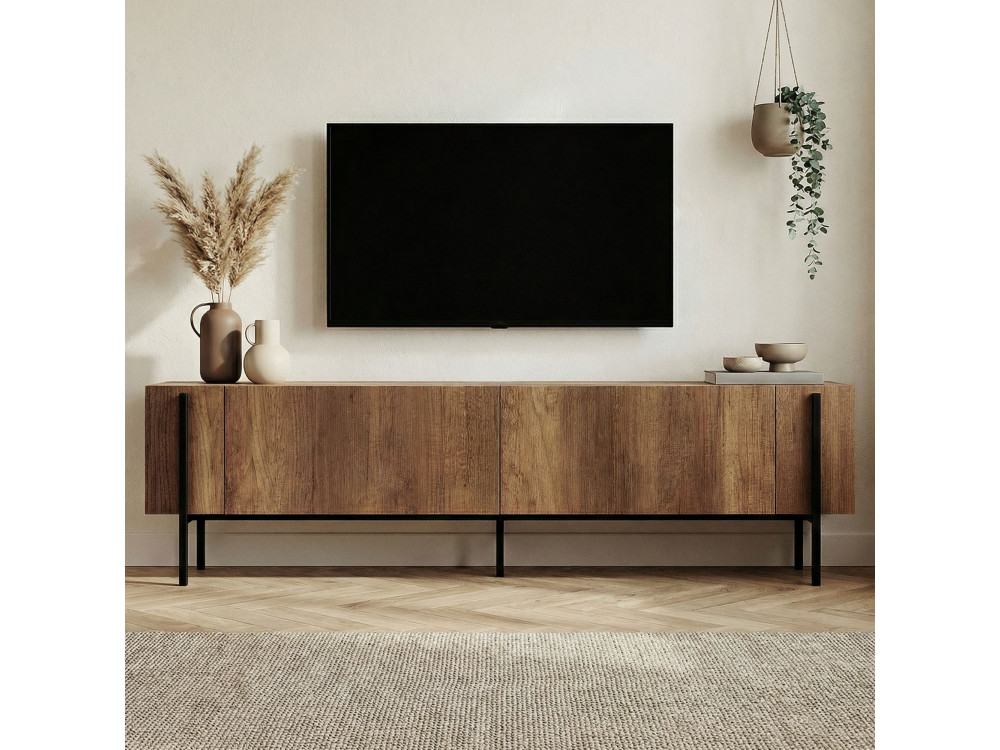Houten TV-meubel Nexus - 180 x 30 x 45 cm - Walnoot Barok / Zwart