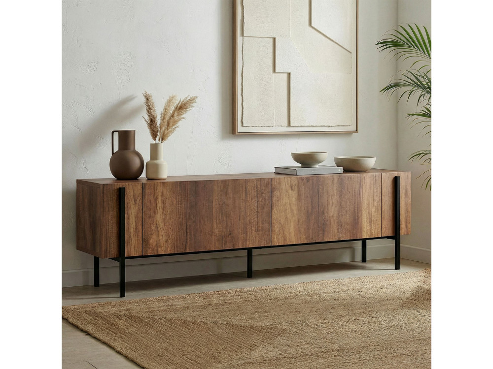 Houten TV-meubel Nexus - 180 x 30 x 45 cm - Walnoot Barok / Zwart