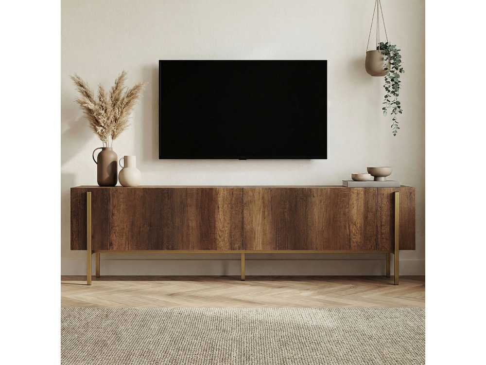 Houten TV-meubel Nexus - 180 x 30 x 45 cm - Goud Barok Noten