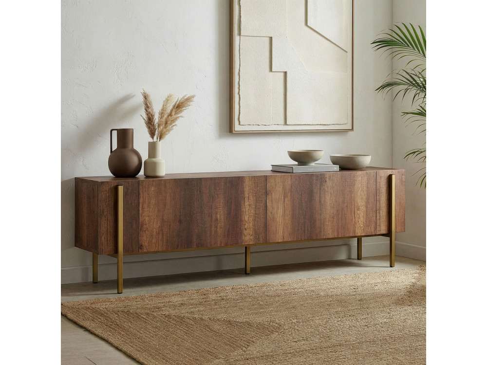 Houten TV-meubel Nexus - 180 x 30 x 45 cm - Goud Barok Noten