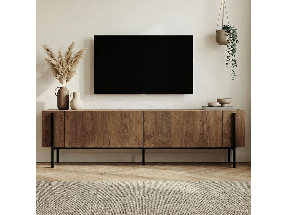 Houten TV-meubel Nexus - 180 x 30 x 45 cm - Kafka's Eik / Zwart
