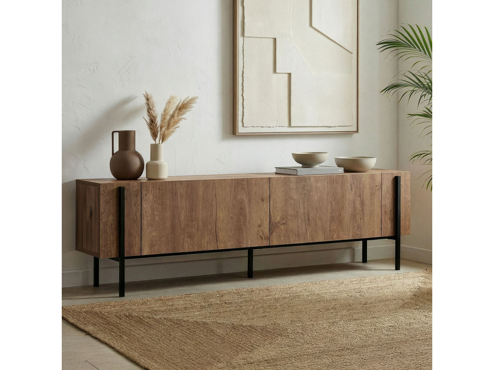 Houten TV-meubel Nexus - 180 x 30 x 45 cm - Kafka's Eik / Zwart