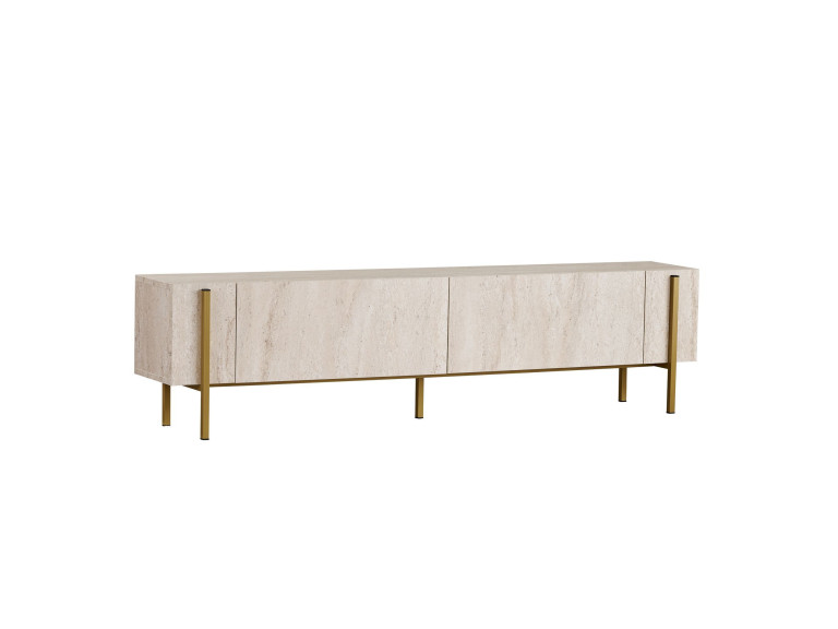Houten TV-meubel Nexus" - 180 x 30 x 45 cm - Travertin / Goud