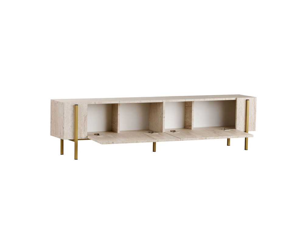 Houten TV-meubel Nexus" - 180 x 30 x 45 cm - Travertin / Goud