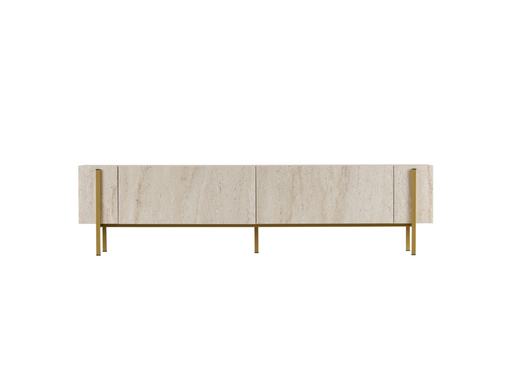 Houten TV-meubel Nexus" - 180 x 30 x 45 cm - Travertin / Goud
