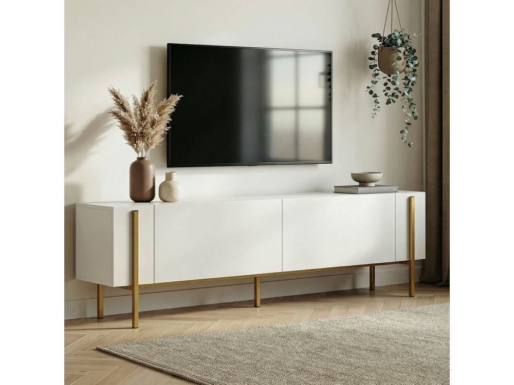 Houten Nexus" TV-standaard - 180 x 30 x 45 cm - Wit / Goud