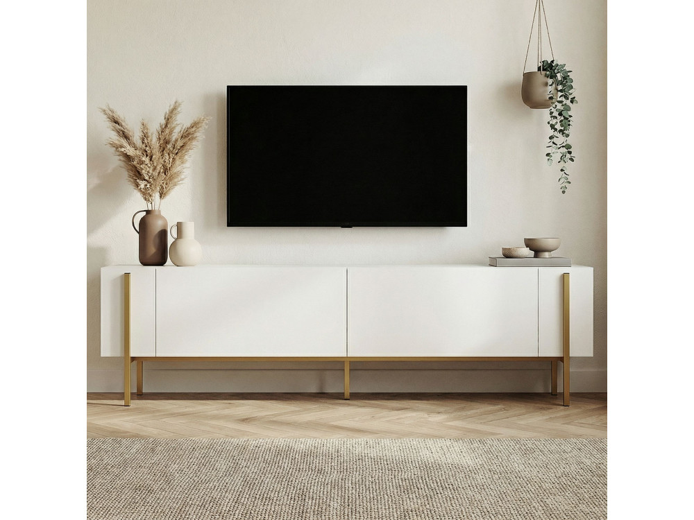 Houten Nexus" TV-standaard - 180 x 30 x 45 cm - Wit / Goud