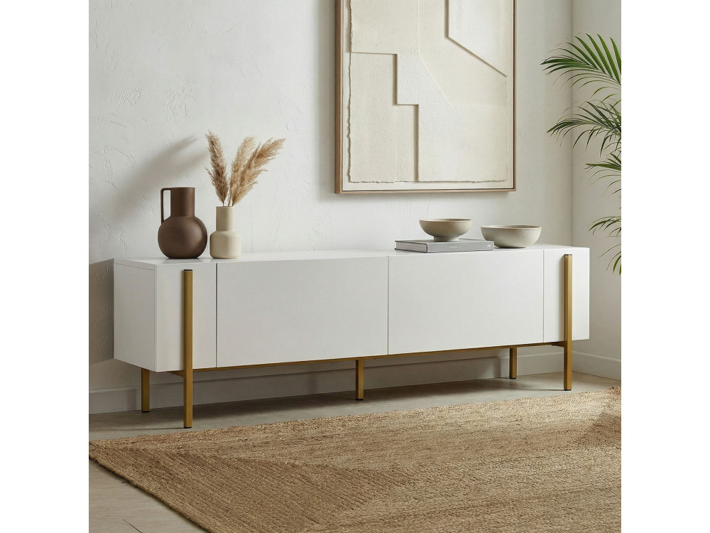 Houten Nexus" TV-standaard - 180 x 30 x 45 cm - Wit / Goud