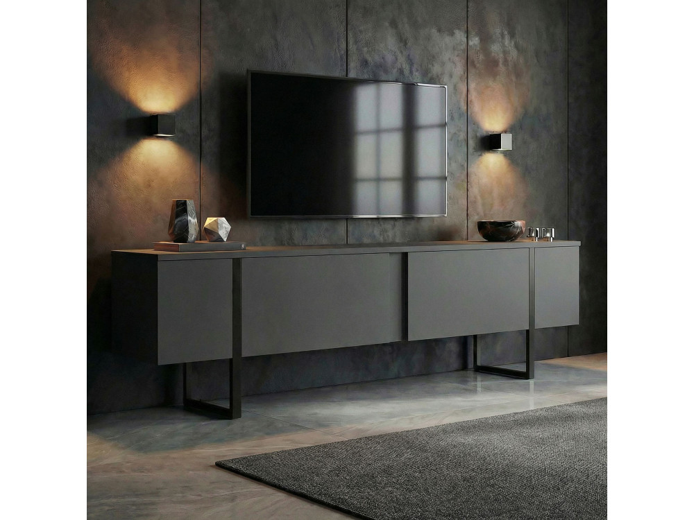 Houten TV-meubel "Onera" - 180 x 30 x 50 cm - Antraciet / Zwart