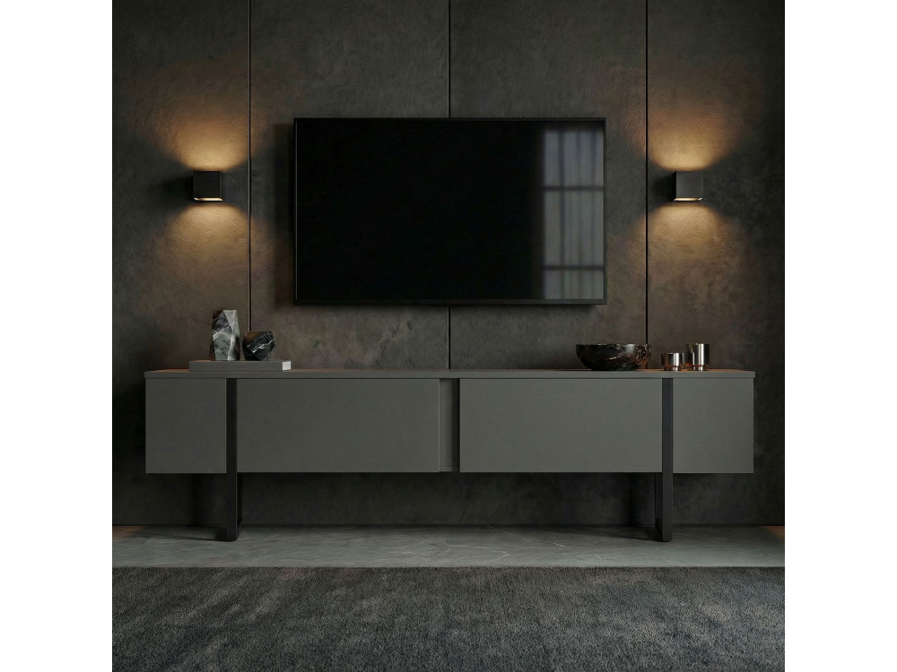 Houten TV-meubel "Onera" - 180 x 30 x 50 cm - Antraciet / Zwart