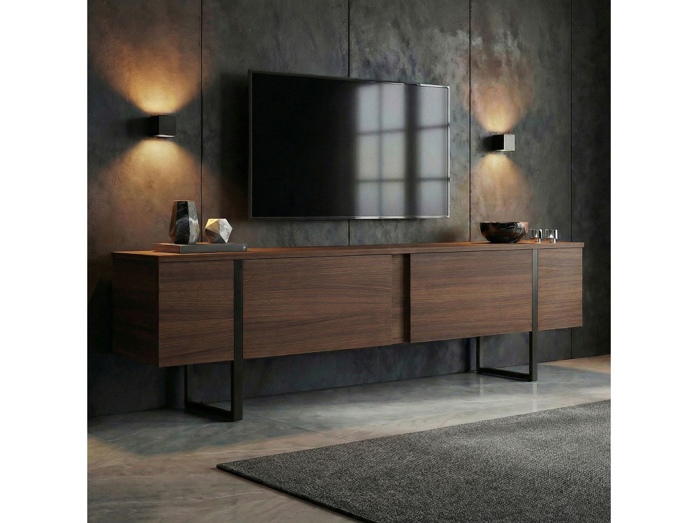 Onera" houten TV-meubel - 180 x 30 x 50 cm - Notelaar / Zwart
