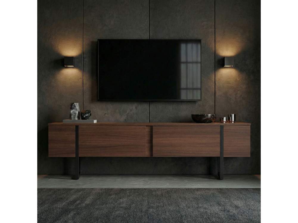 Onera" houten TV-meubel - 180 x 30 x 50 cm - Notelaar / Zwart