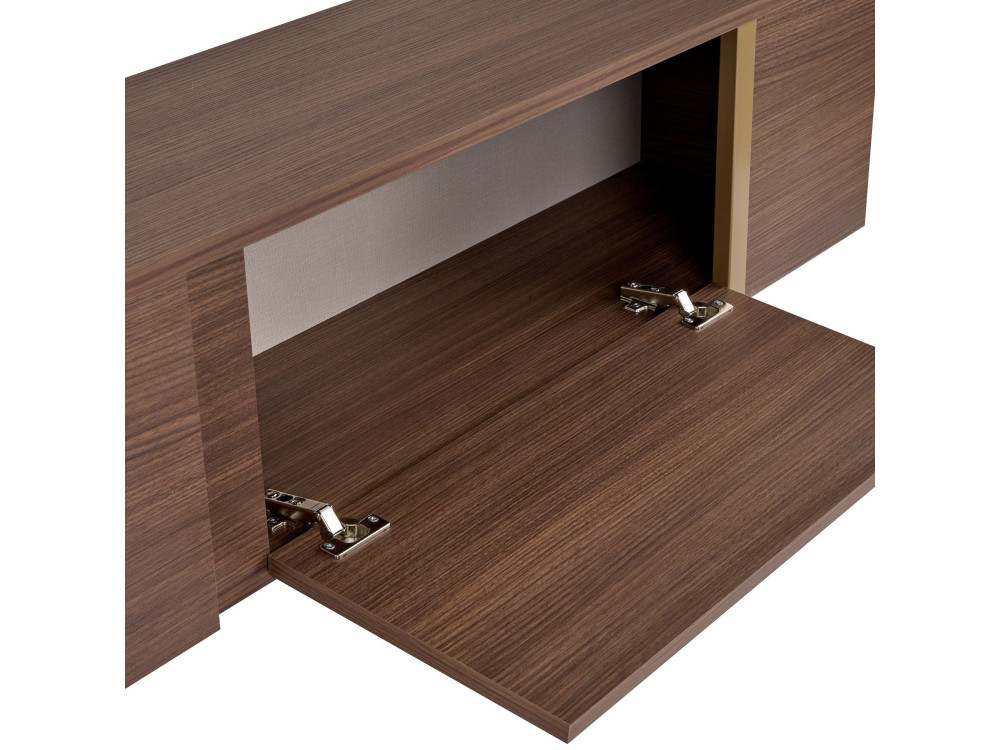 Onera" houten TV-meubel - 180 x 30 x 50 cm - Notelaar / Goud