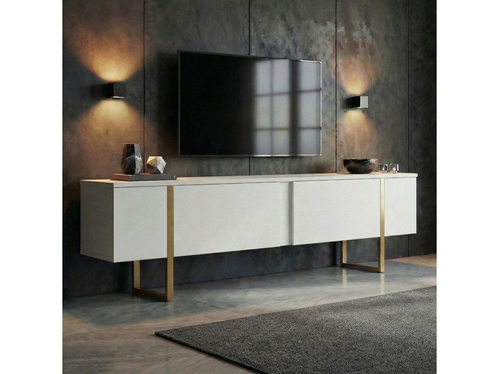 Onera" houten TV-meubel - 180 x 30 x 50 cm - Wit / Goud