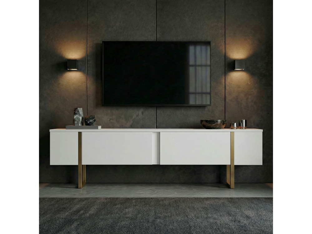 Onera" houten TV-meubel - 180 x 30 x 50 cm - Wit / Goud