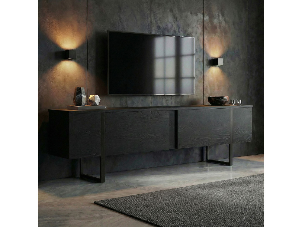 Onera" houten TV-standaard - 180 x 30 x 50 cm - Zwart / Zwart hout