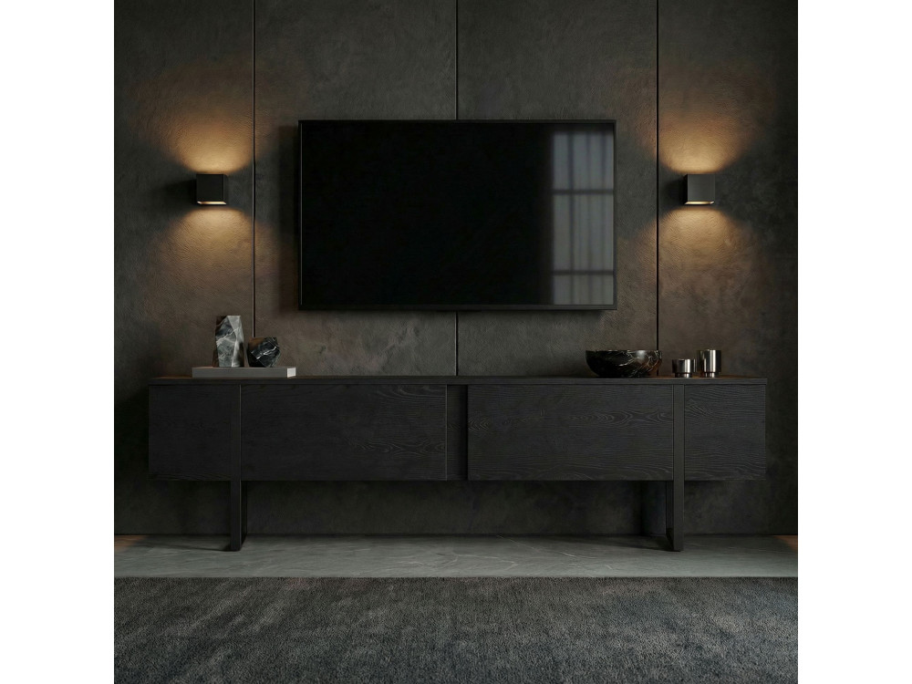 Onera" houten TV-standaard - 180 x 30 x 50 cm - Zwart / Zwart hout