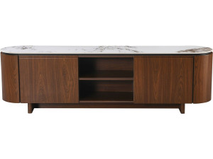Houten TV-meubel "Stonea" met keramisch blad - 200 x 40 x 55 cm - Bruin