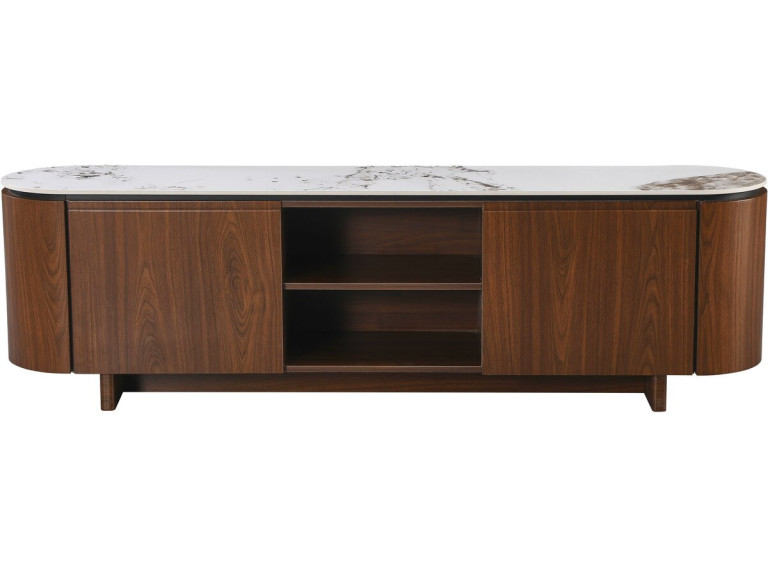 Houten TV-meubel "Stonea" met keramisch blad - 200 x 40 x 55 cm - Bruin