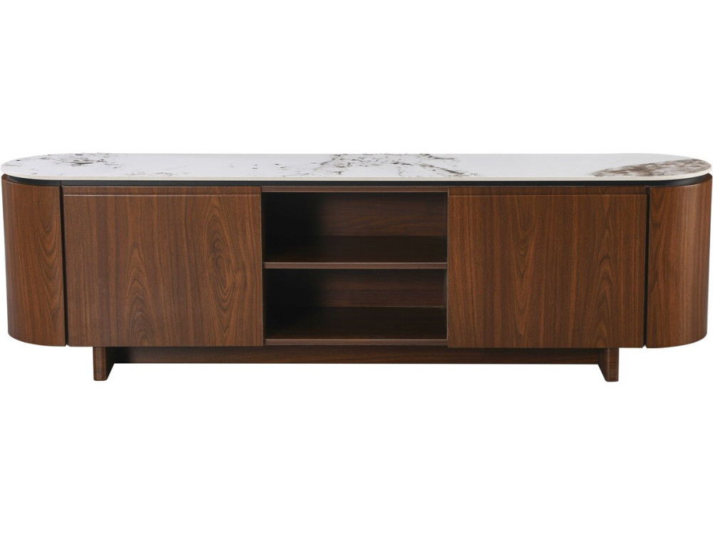 Houten TV-meubel "Stonea" met keramisch blad - 200 x 40 x 55 cm - Bruin