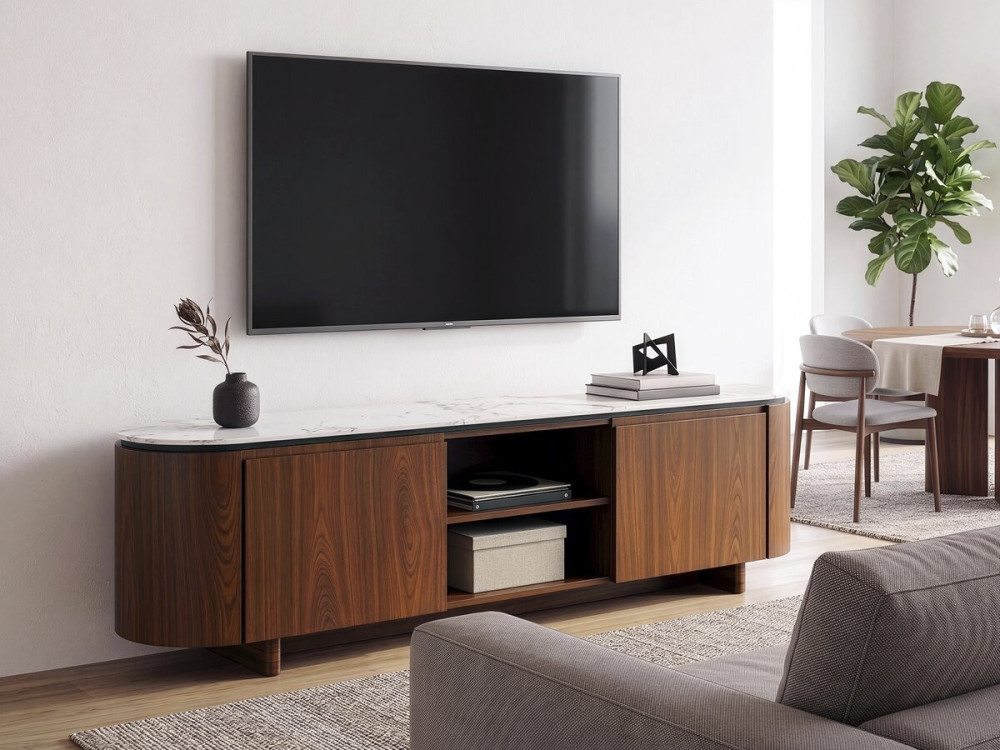 Houten TV-meubel "Stonea" met keramisch blad - 200 x 40 x 55 cm - Bruin
