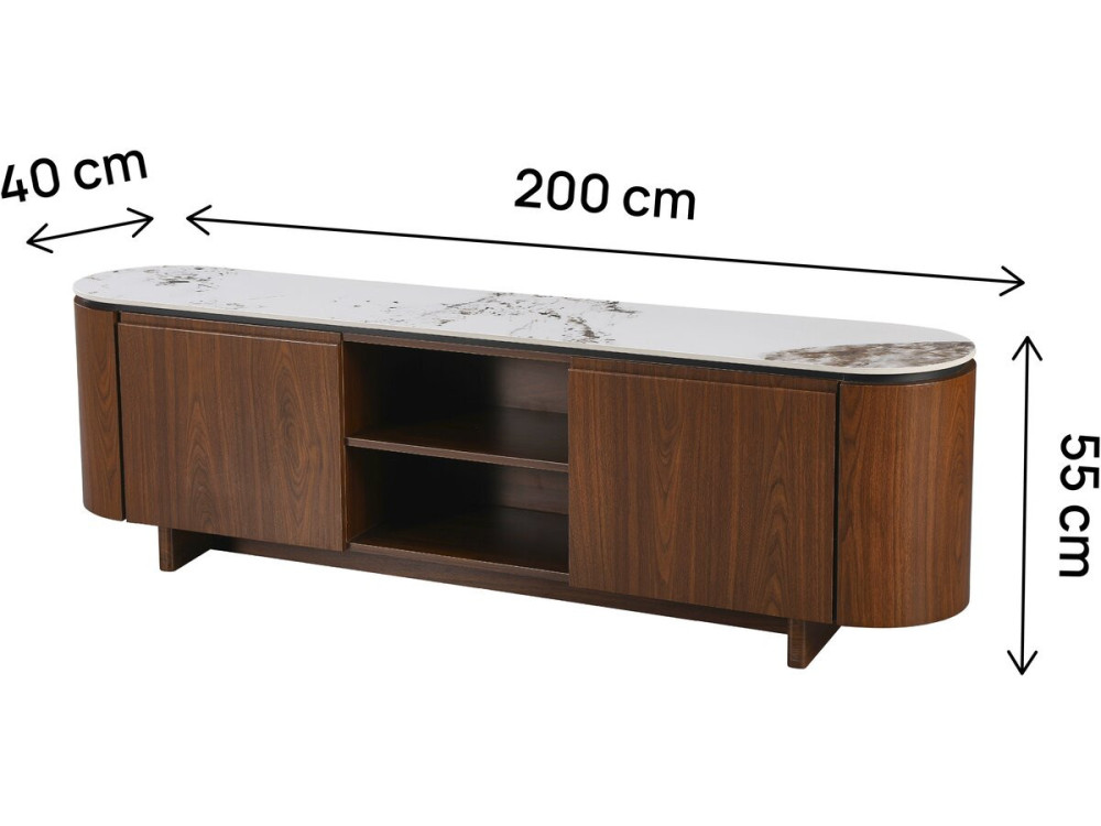 Houten TV-meubel "Stonea" met keramisch blad - 200 x 40 x 55 cm - Bruin