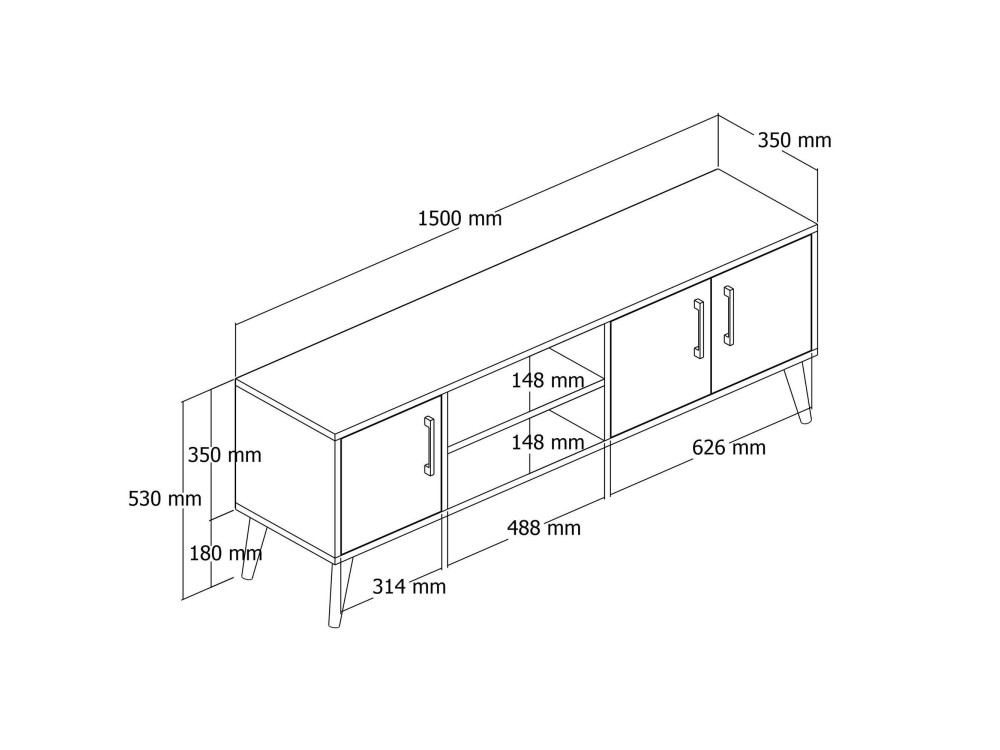 Houten TV-meubel "Exxen" - 150 x 34 x 52 cm - Wit