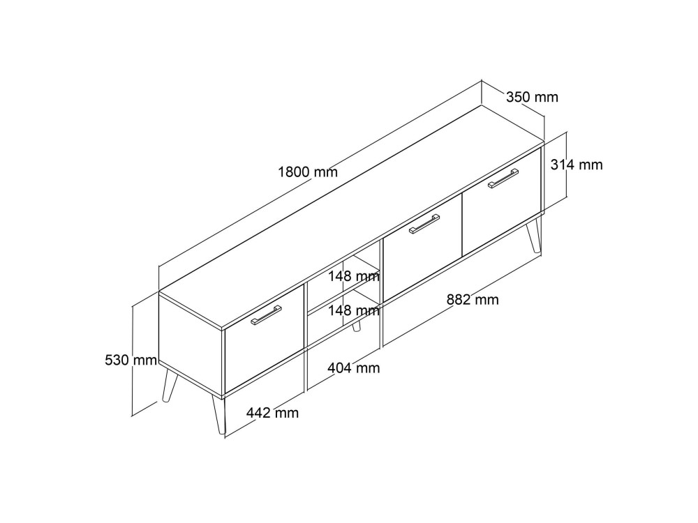 Houten TV-meubel "Exxen" - 180 x 35 x 53 cm - Wit