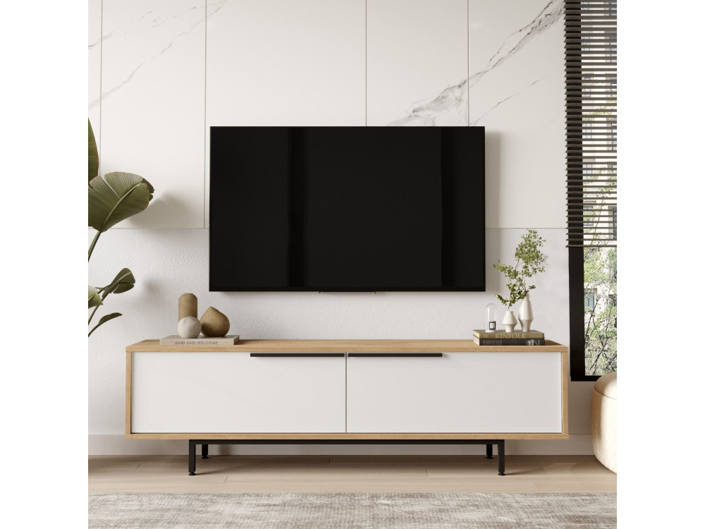 ON1-SW" houten TV-standaard - 160 x 35 x 45 cm - Wit