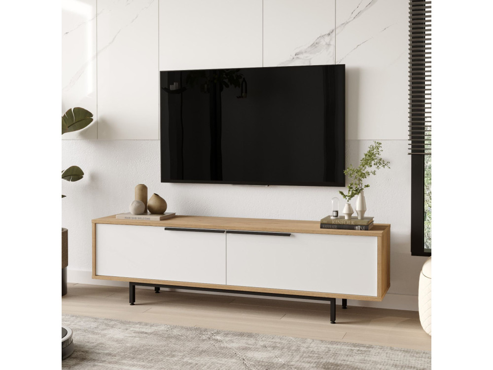 ON1-SW" houten TV-standaard - 160 x 35 x 45 cm - Wit