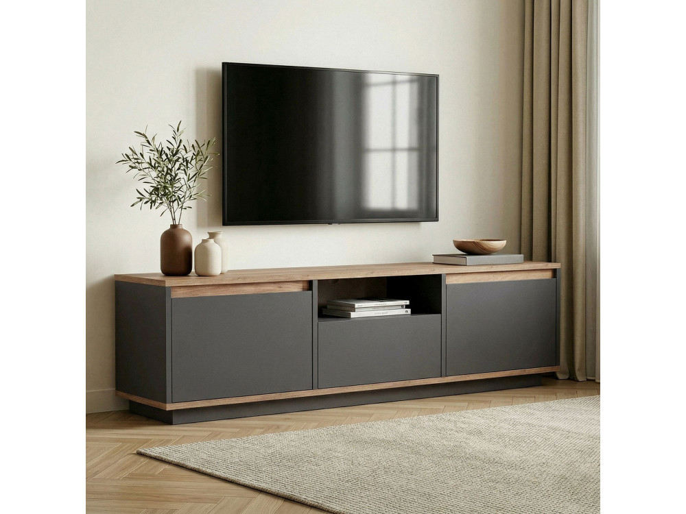 Houten TV-meubel "Sentinel" - 160 x 30 x 42 cm - Antraciet grijs