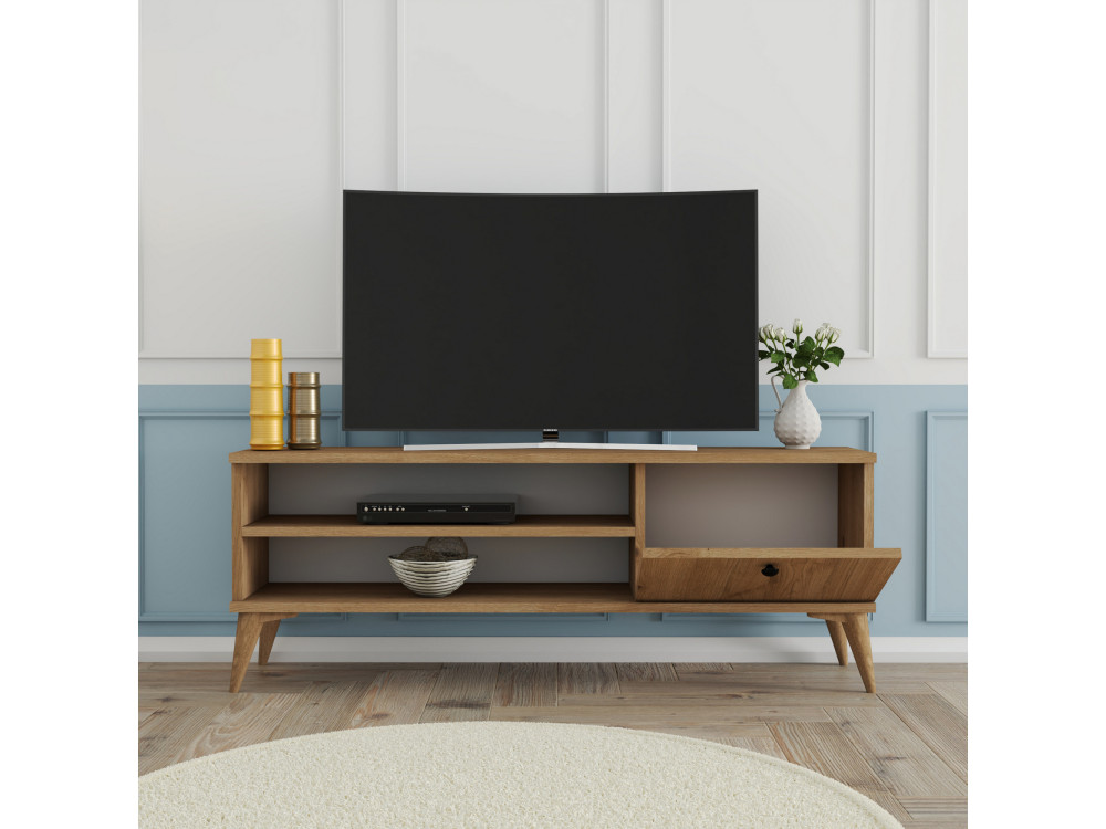Retro" houten TV-meubel - 120 x 29 x 44 cm - Beige